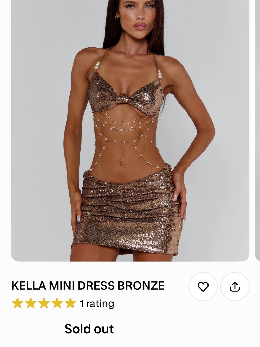 Kella Bronze Sequin Mini Dress with Pearl-Chain Detail